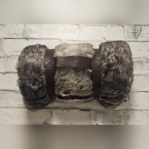 Life At Home Faux Fur Throw Blanket Brown Gray Plush Cozy